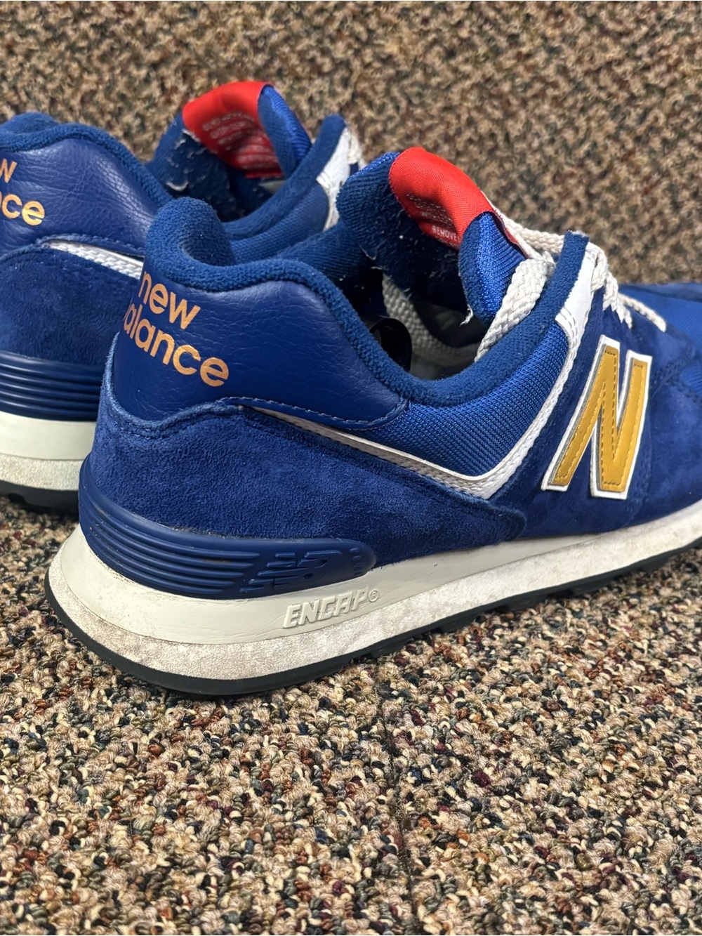 New Balance Blue and Yellow 574 Sneakers with White Laces - Picture 5 of 8